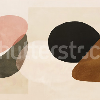 Tapet abstract cu forme moderne în nuanțe de bej, design interior