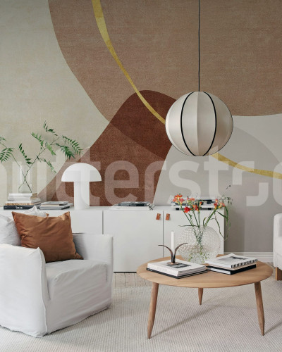 Fototapet cu linii aurii și forme abstracte într-un interior modern