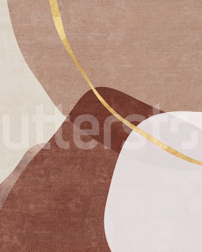 Fototapet cu linii aurii și forme abstracte într-un interior modern