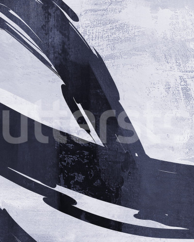 Fototapet abstract cu dungi albastre într-un living modern