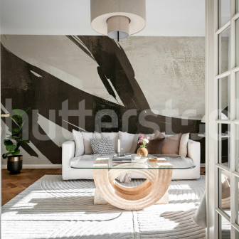 Fototapet bej cu model abstract în living modern