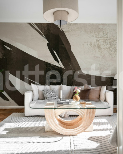 Fototapet bej cu model abstract în living modern