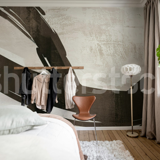 Fototapet bej cu model abstract în living modern