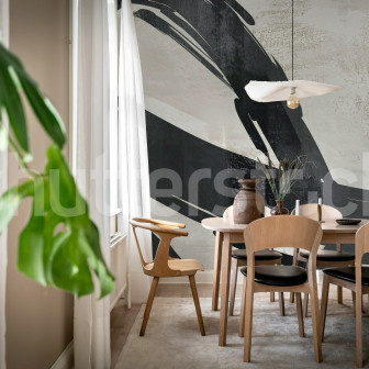 Tapet abstract gri în sufragerie