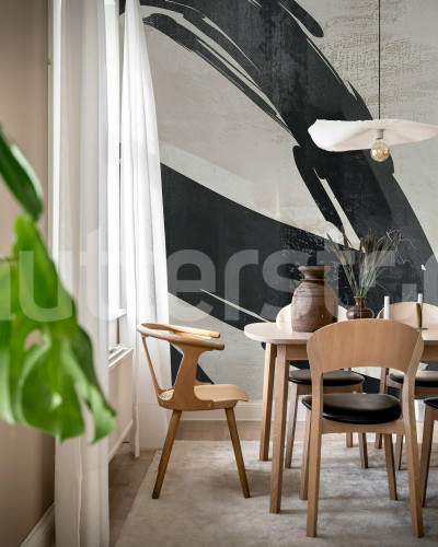 Tapet abstract gri în sufragerie