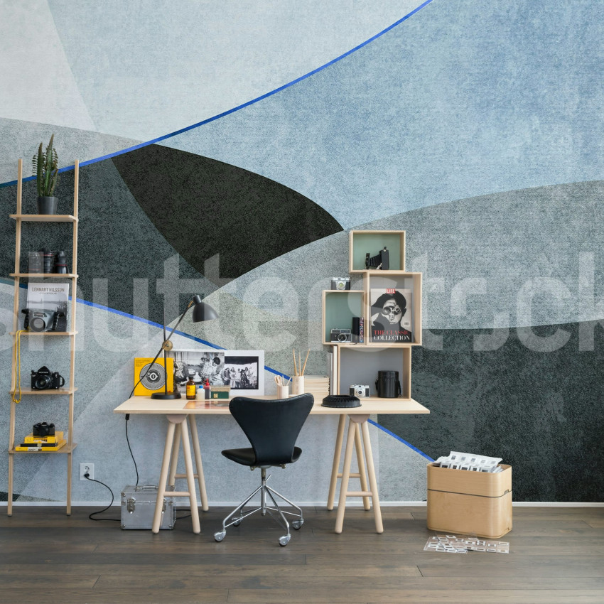 Fototapet bej cu forme geometrice într-un living modern