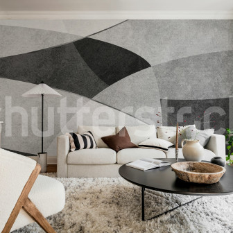 Tapet cu forme geometrice în gri, living modern
