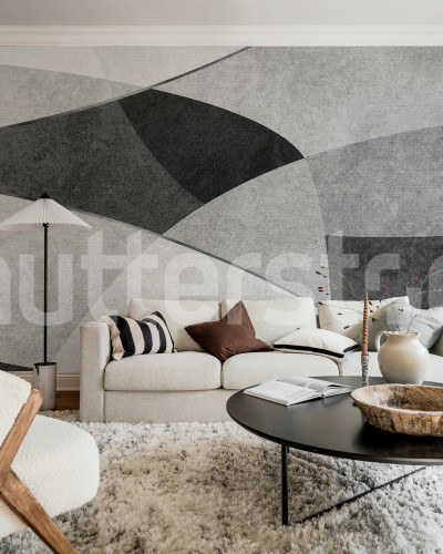 Tapet cu forme geometrice în gri, living modern