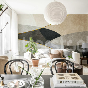 Fototapet bej cu forme geometrice într-un living modern