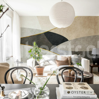 Fototapet bej cu forme geometrice într-un living modern