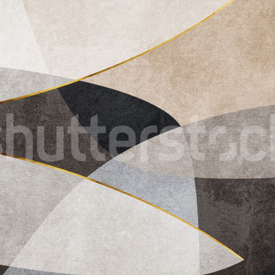Fototapet bej cu forme geometrice într-un living modern