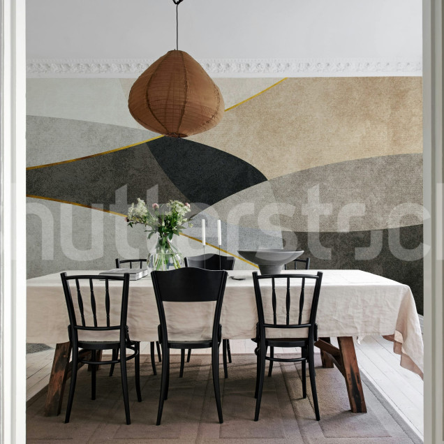 Fototapet bej cu forme geometrice într-un living modern