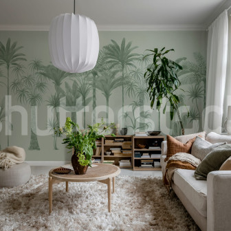 Tapet cu palmieri verzi într-un living elegant