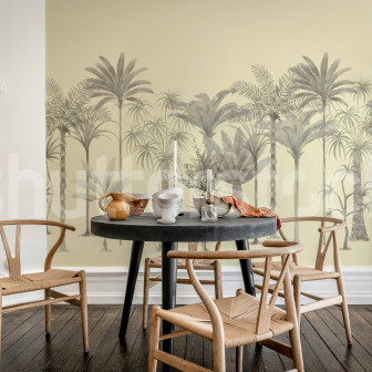 Fototapet cu palmiere galbene într-o sufragerie