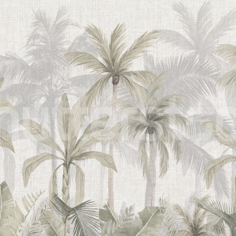 Tapet cu model jungle canvas în nuanțe de verde într-un living modern