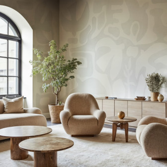 Tapet cu forme abstracte în living modern