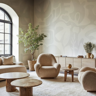 Tapet cu forme abstracte în living modern