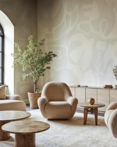 Tapet cu forme abstracte în living modern