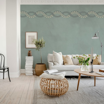 Tapet decorativ cu model împletit ivory și albastru într-un living elegant