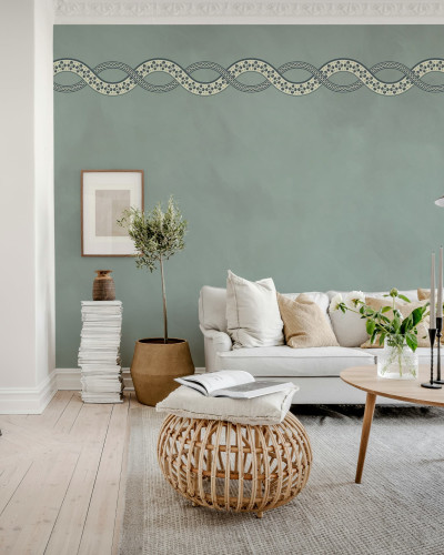 Tapet decorativ cu model împletit ivory și albastru într-un living elegant