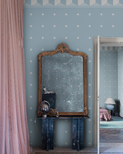 Tapet albastru cu model clasic în interior elegant