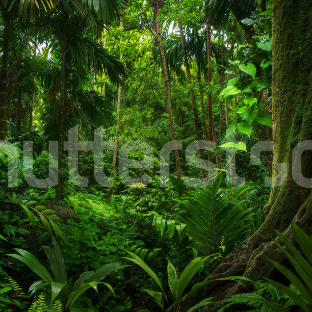 Fototapet cu peisaj tropical verde într-un dormitor