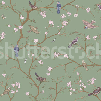 Bird Chinoiserie, Green, Rebel Walls