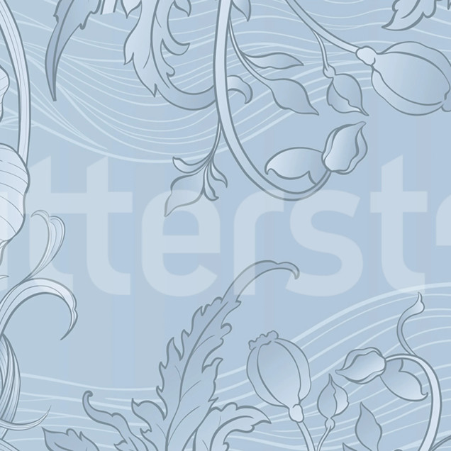 Fototapet Grand Flora Blue cu design floral aplicat pe peretele unui dormitor