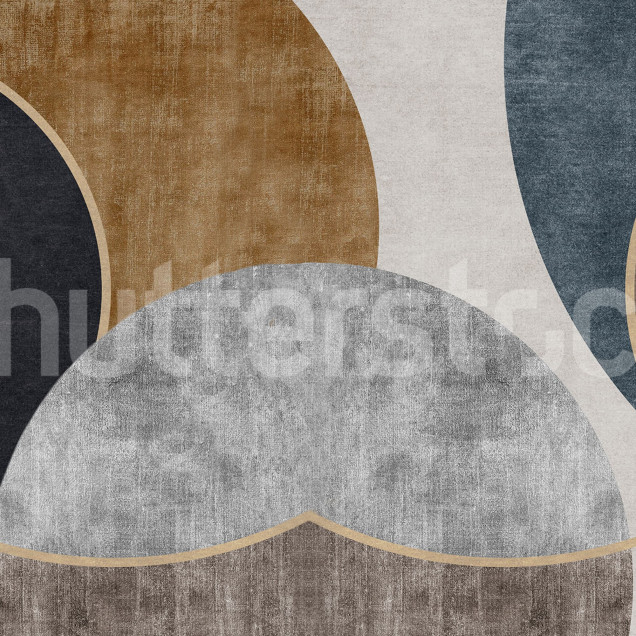 Fototapet geometric abstract cu texturi naturale și curbe, într-un dormitor modern.