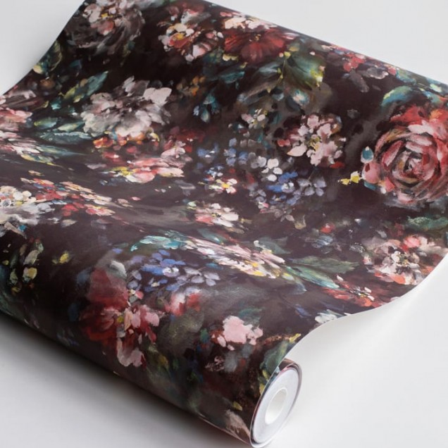 Tapet personalizabil Jardin, Red Velvet, cu un design floral elegant, ideal pentru dormitor