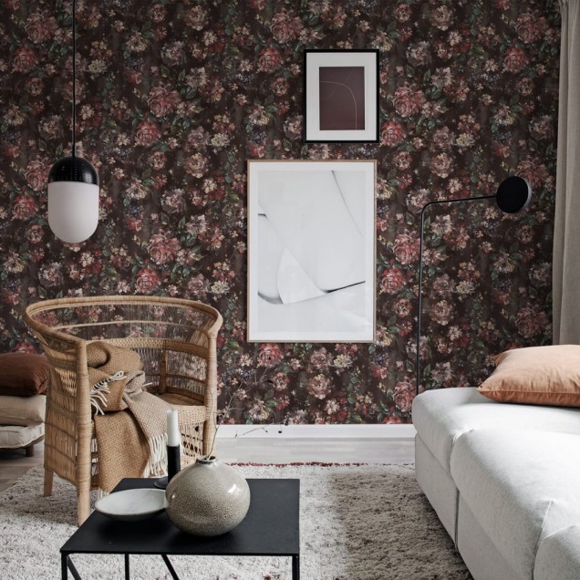 Tapet personalizabil Jardin, Red Velvet, cu un design floral elegant, ideal pentru dormitor
