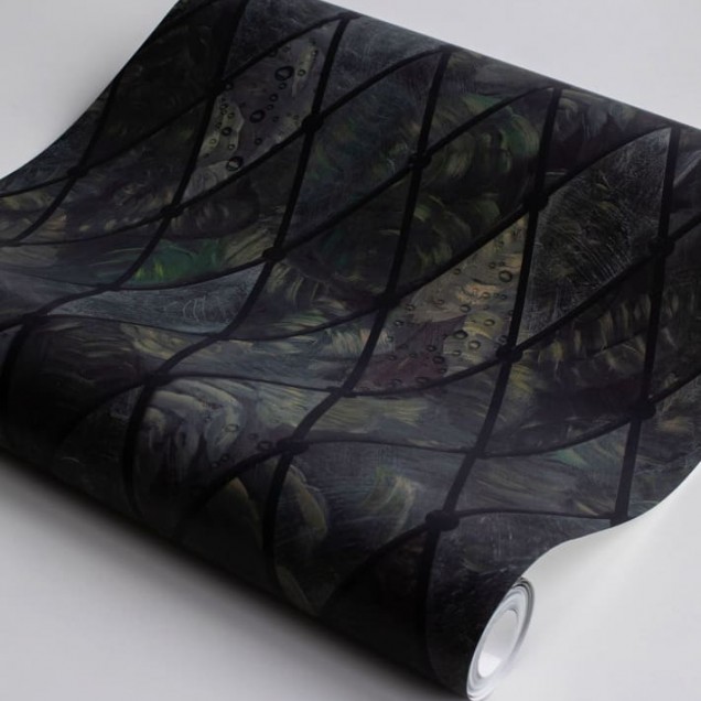 Tapet personalizabil Cornwall, Emerald, cu un design clasic și elegant, cu motive geometrice fine, este perfect pentru a crea o atmosferă sofisticată în camera dumneavoastră.
