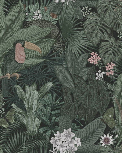 Tapet Furada Sage cu design tropical luxurios.