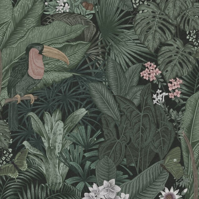 Tapet Furada Sage cu design tropical luxurios.