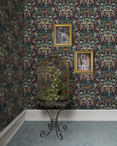 Tapet floral exotic, cu nuanțe de teal