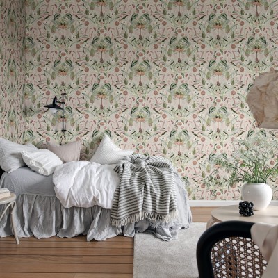 Tapet floral pastel cu detalii delicate, perfect pentru a adăuga o notă de eleganță camerei tale.