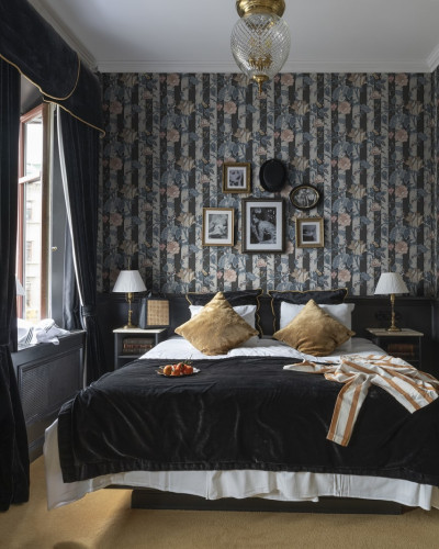 Tapet floral cu dungi fine, Soho Slate