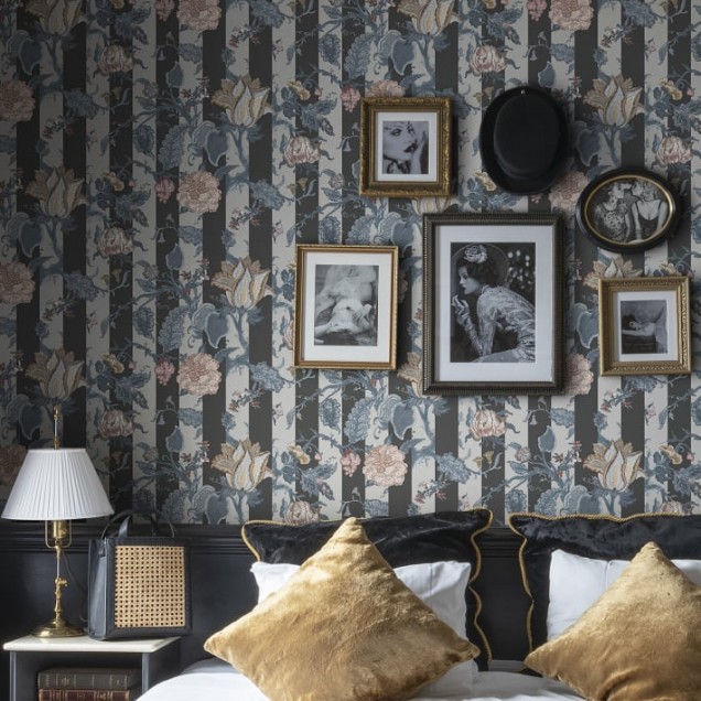 Tapet floral cu dungi fine, Soho Slate