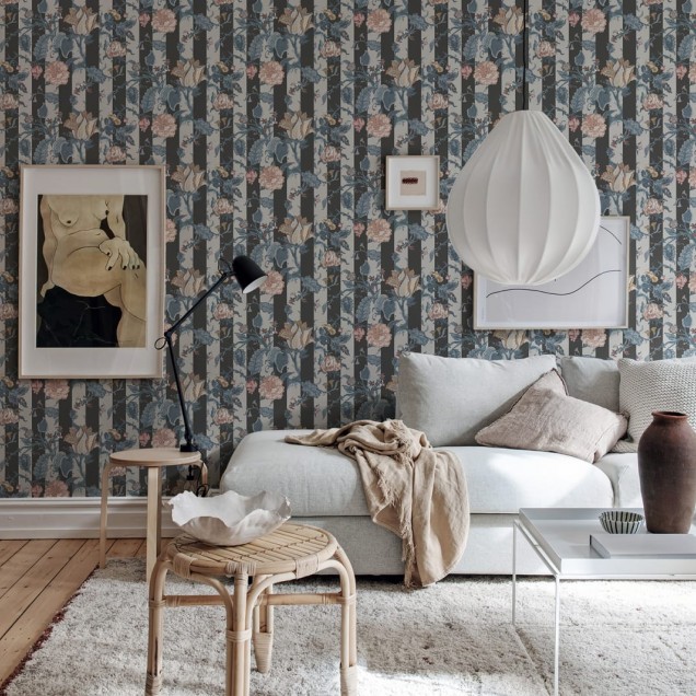 Tapet floral cu dungi fine, Soho Slate