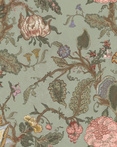 Tapet floral verde cu aspect vintage, Carnaby Fern