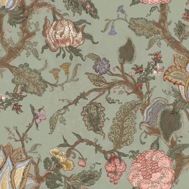 Tapet floral verde cu aspect vintage, Carnaby Fern