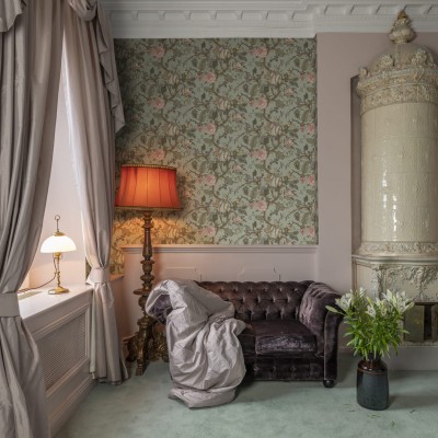 Tapet floral verde cu aspect vintage, Carnaby Fern