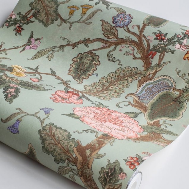 Tapet floral verde cu aspect vintage, Carnaby Fern