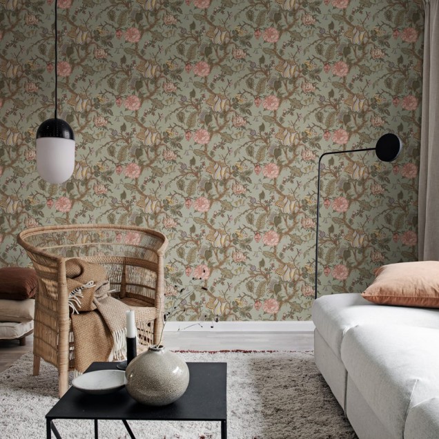 Tapet floral verde cu aspect vintage, Carnaby Fern