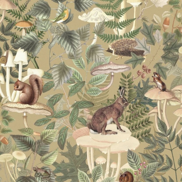 Tapet pentru camera copiilor cu animale sălbatice din pădure. Design vibrant și detaliat.