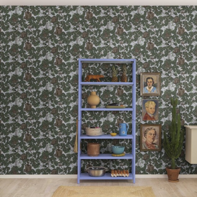 Tapet pentru copii cu casute in copaci, stil modern si minimalist