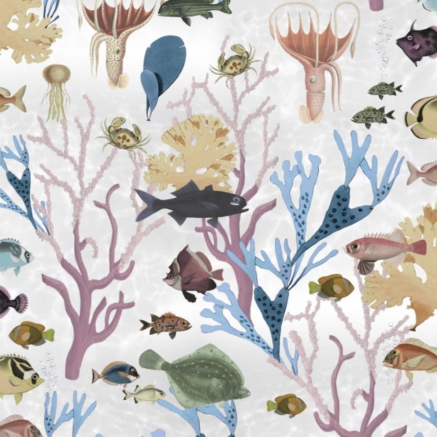 Tapet pentru copii cu design Aquarium, Pastel, cu corali pastelati si pesti multicolori.