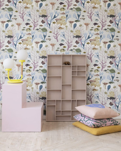 Tapet pentru copii cu design Aquarium, Pastel, cu corali pastelati si pesti multicolori.