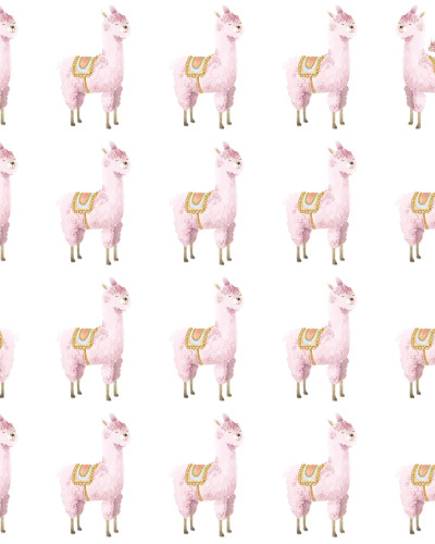 Tapet pentru copii cu alpacas roz pe un fundal alb