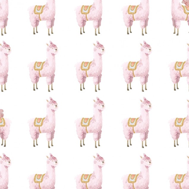 Tapet pentru copii cu alpacas roz pe un fundal alb